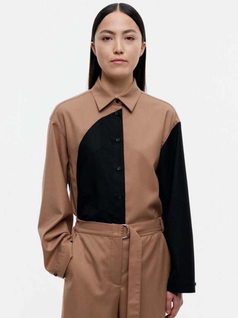 Marimekko Geometric Pikseli Pilari Black And Brown Button Down Shirt 36/US6/FR38